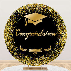 Lofaris Black Gold Glitter Cap Round Graduation Backdrop