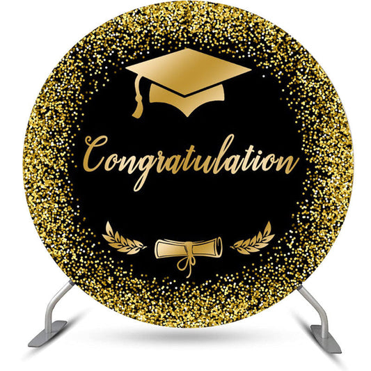 Lofaris Black Gold Glitter Cap Round Graduation Backdrop