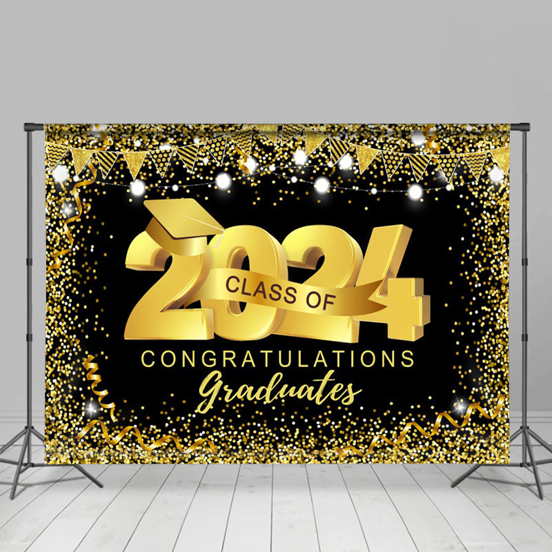 Lofaris Black Gold Glitter Class Of 2024 Graduation Backdrop