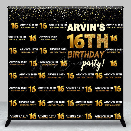 Lofaris Black Gold Glitter Custom 16th Birthday Backdrop