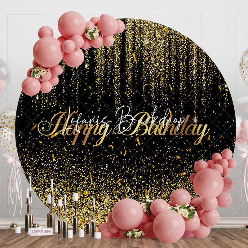 Lofaris Black Gold Glitter Ribbons Round Birthday Backdrop
