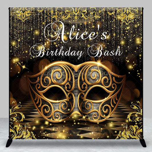 Lofaris Black Gold Masquerade Custom Birthday Bash Backdrop