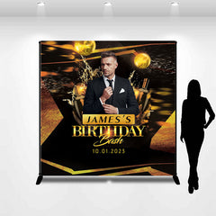 Lofaris Black Gold Personalized Birthday Photo Backdrop