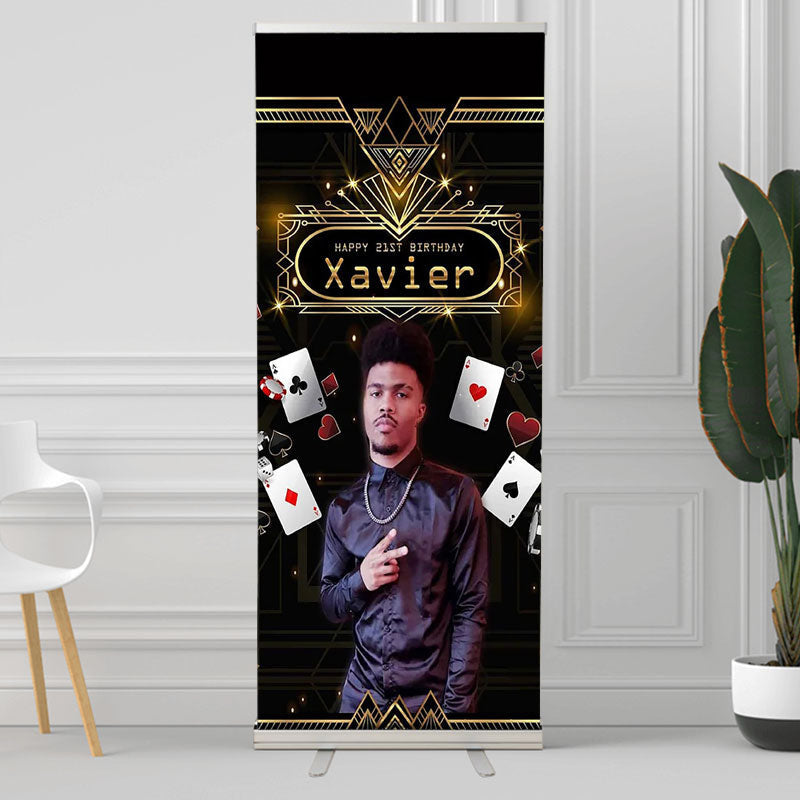 Lofaris Black Gold Poker Custom Birthday Retractable Banner