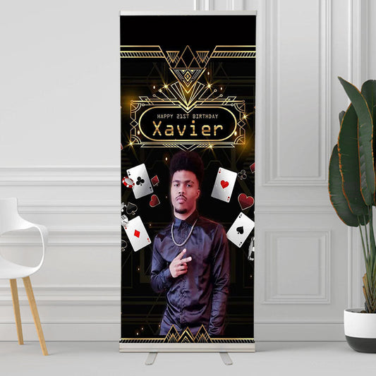 Lofaris Black Gold Poker Custom Birthday Retractable Banner