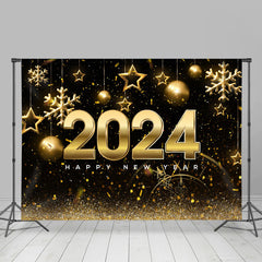 Lofaris Black Gold Snow Star 2024 Happy New Year Backdrop