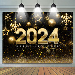 Lofaris Black Gold Snow Star 2024 Happy New Year Backdrop