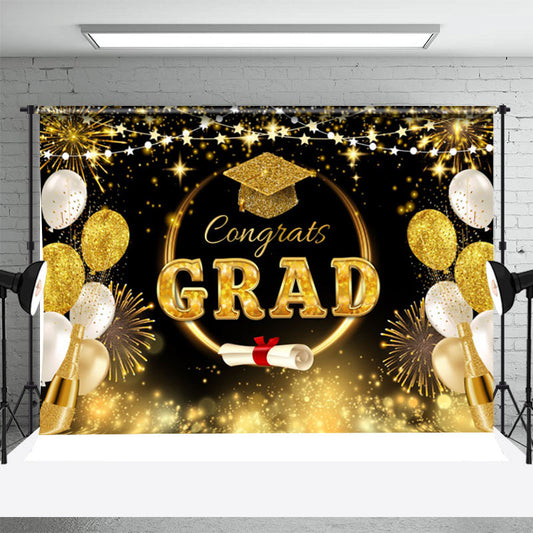 Lofaris Black Gold Sparkle Champagne Graduation Backdrop