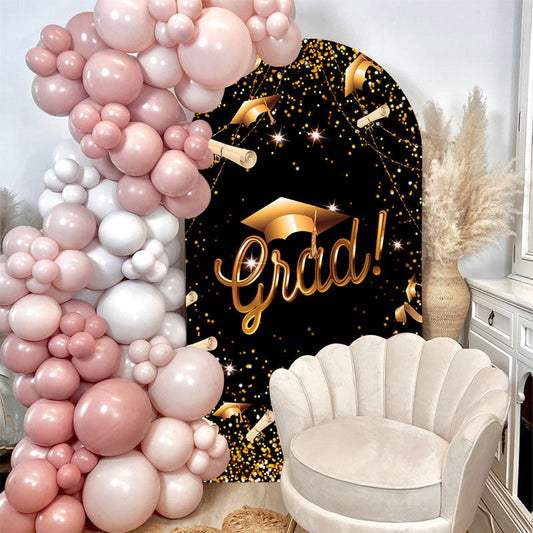 Lofaris Black Golden Bachelor Cap Graduation Arch Backdrop