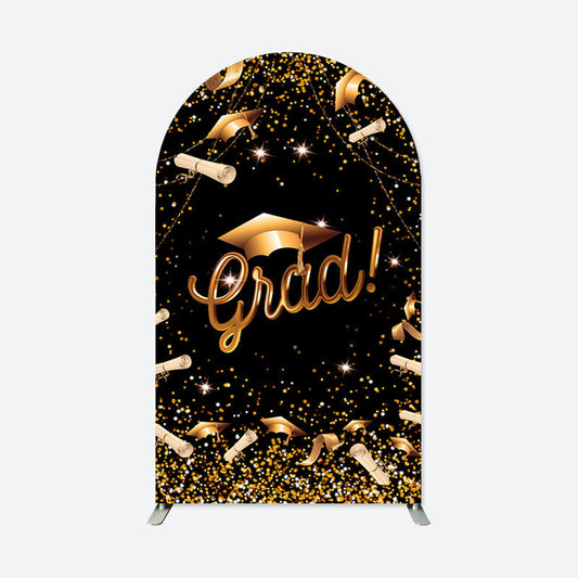 Lofaris Black Golden Bachelor Cap Graduation Arch Backdrop