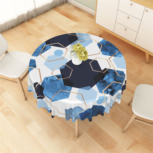 Lofaris Black Golden Blue Hexagons Pattern Round Tablecloth