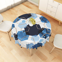 Lofaris Black Golden Blue Hexagons Pattern Round Tablecloth