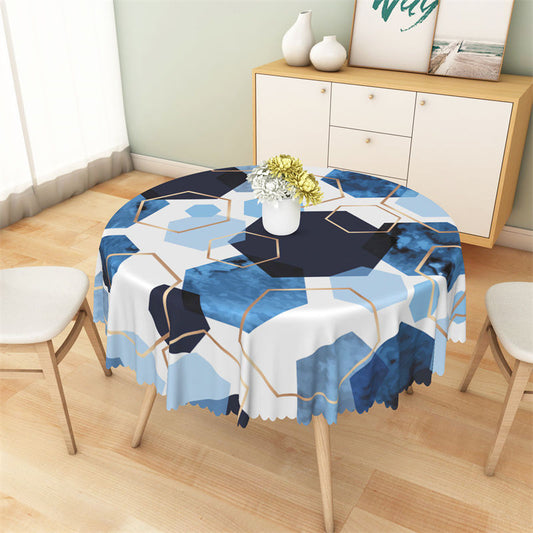 Lofaris Black Golden Blue Hexagons Pattern Round Tablecloth