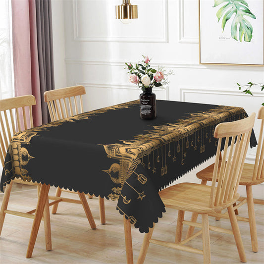 Lofaris Black Golden Castle Pattern Dining Room Tablecloth