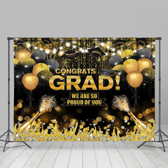 Lofaris Black Golden Diamond Champagne Graduation Backdrop
