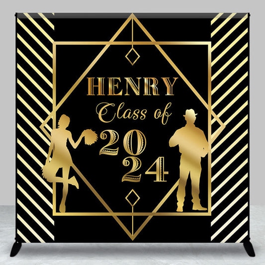 Lofaris Black Golden Lines Custom Graduation Party Backdrop