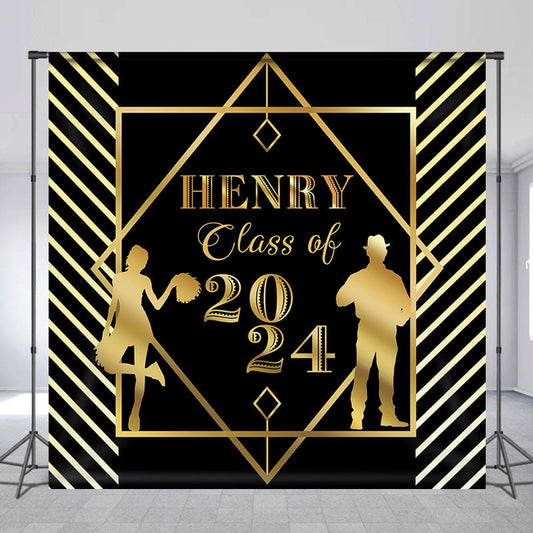 Lofaris Black Golden Lines Custom Graduation Party Backdrop