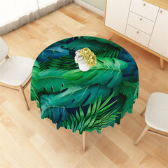 Lofaris Black Green Fresh Jungle Leaf Print Round Tablecloth
