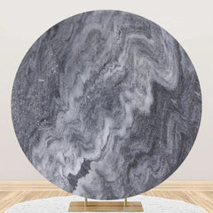 Lofaris Black Grey Abstract Marble Round Birthday Backdrop