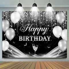 Lofaris Black Grey Champagne Balloon Happy Birthday Backdrop