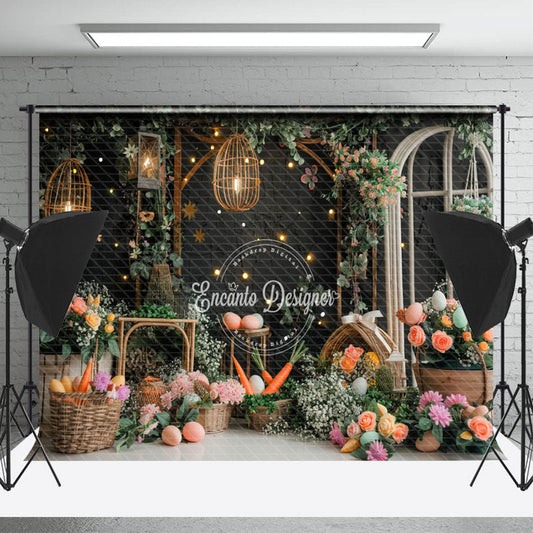 Lofaris Black Grey Wall Ligths Floral Easter Photo Backdrop