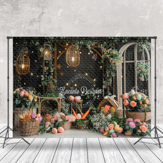 Lofaris Black Grey Wall Ligths Floral Easter Photo Backdrop
