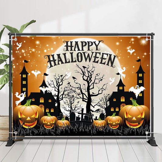 Lofaris Black House Ghost Pumpkin Night Halloween Backdrop