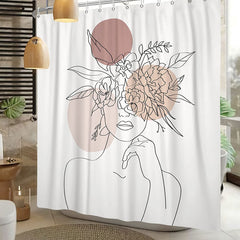 Lofaris Black Line Art Woman White Christmas Shower Curtain