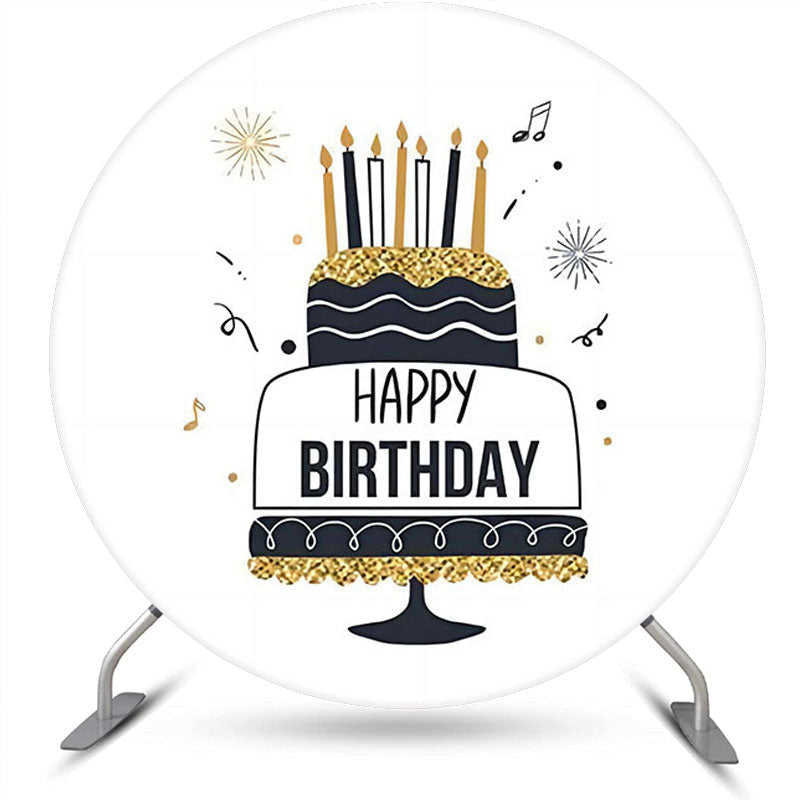 Lofaris Black Line Gold Glitter Cake Round Birthday Backdrop