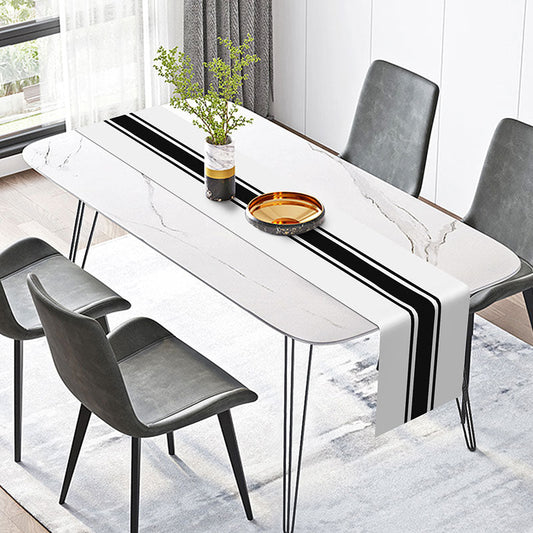 Lofaris Black Lines Simple White Dining Fabric Table Runner