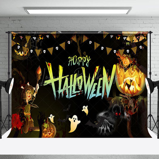 Lofaris Black Night Witch Ghost Happy Halloween Backdrop