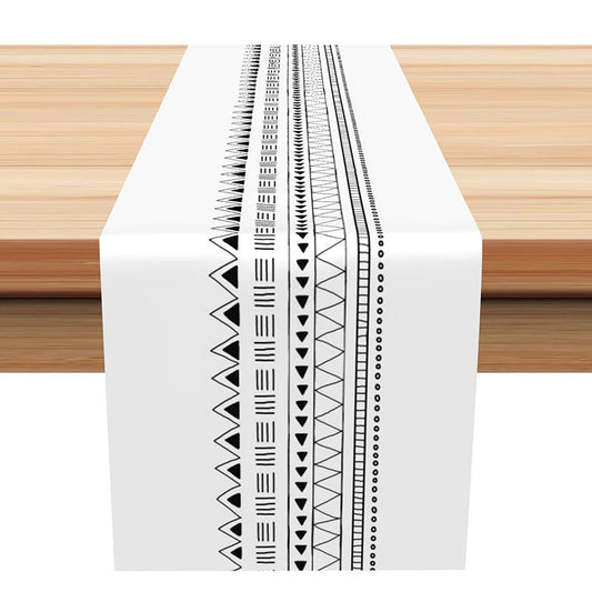 Lofaris Black Pattern Line Repeat White Simple Table Runner