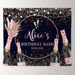 Lofaris Black Pink Champagne Glitter Custom Birthday Backdrop