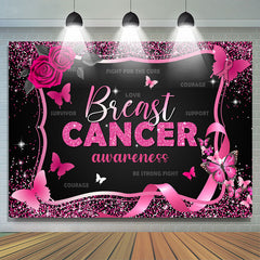 Lofaris Black Pink Rose Butterfly Breast Cancer Backdrop