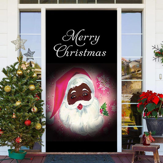 Lofaris Black Pink Santa Claus Merry Christmas Door Cover