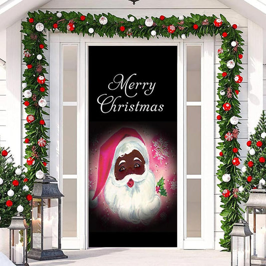 Lofaris Black Pink Santa Claus Merry Christmas Door Cover