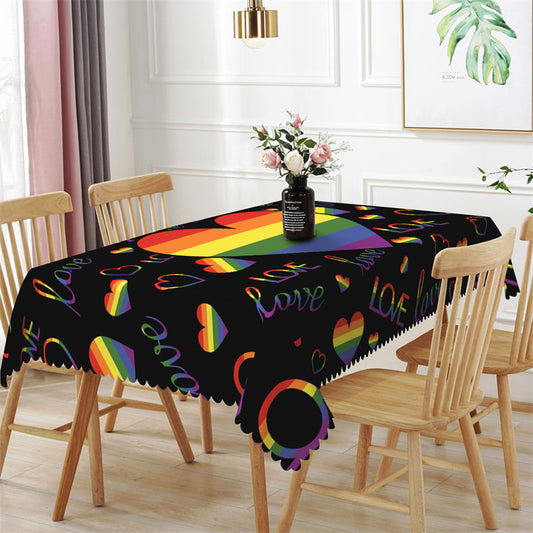 Lofaris Black Pride Heart Love LGBT Valentines Tablecloth
