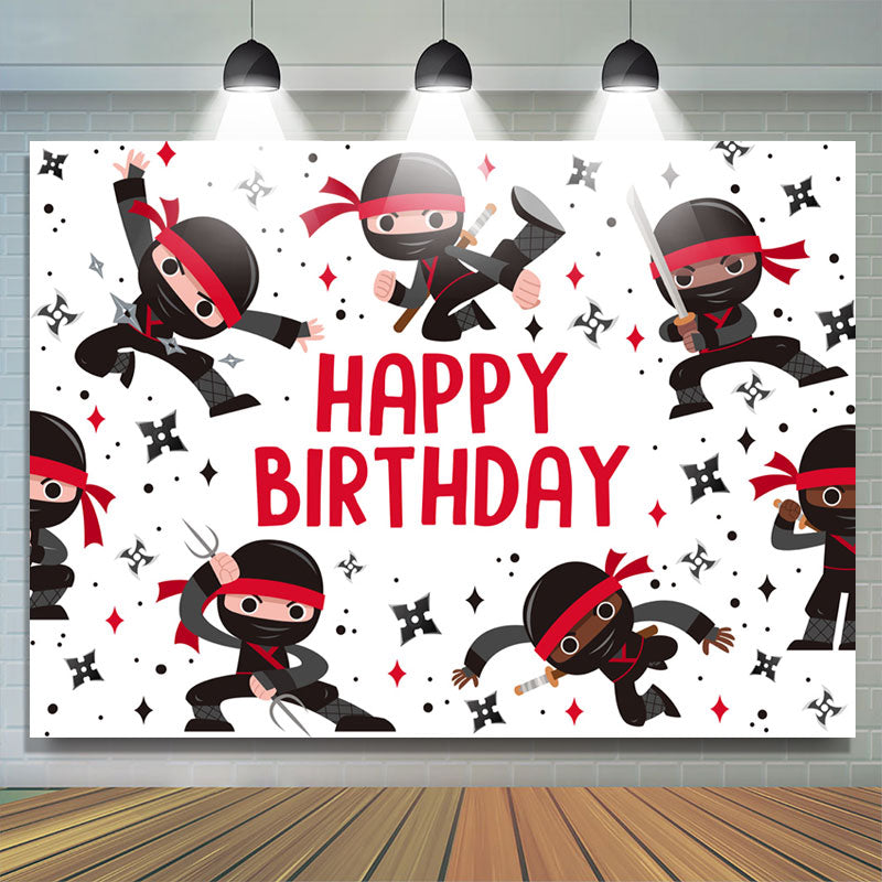 Lofaris Black Red Kit Warrior Boy Happy Birthday Backdrop