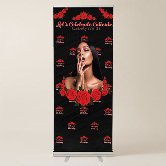 Lofaris Black Red Roses Custom Retractable Birthday Banner
