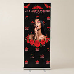 Lofaris Black Red Roses Custom Retractable Birthday Banner