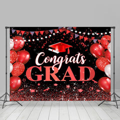 Lofaris Black Red Sparkle Balloons Congrats Grad Backdrop