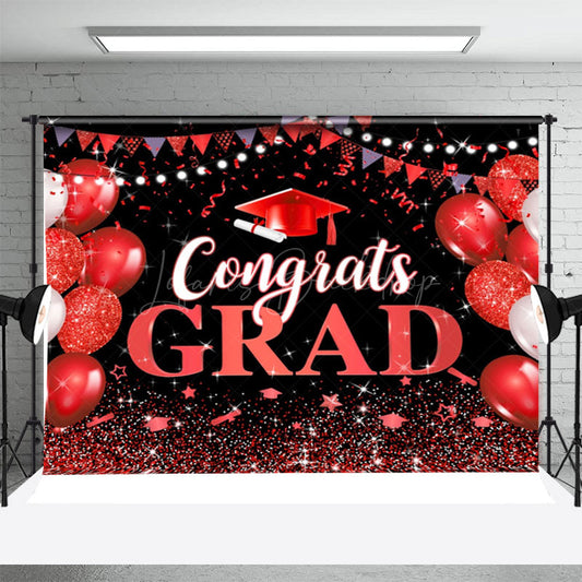 Lofaris Black Red Sparkle Balloons Congrats Grad Backdrop