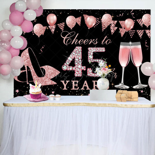 Lofaris Black Rose Gold Cheers To 45th Birthday Backdrop