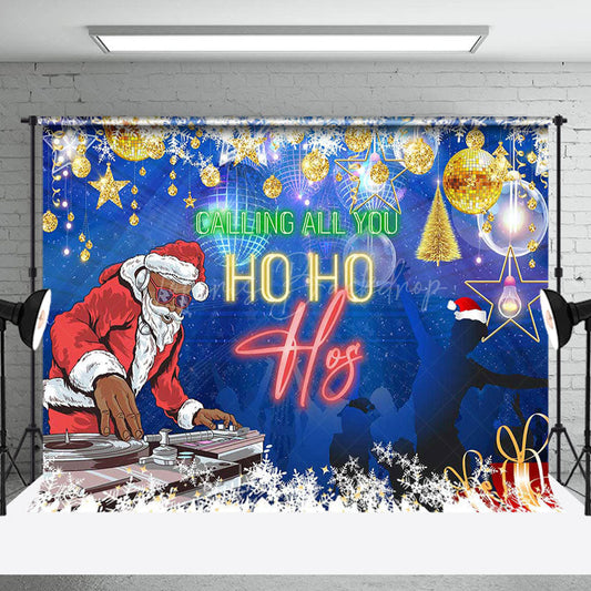 Lofaris Black Santa Disco Calling All You Ho Hos Backdrop