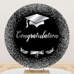 Lofaris Black Silver Glitter Cap Round Graduation Backdrop