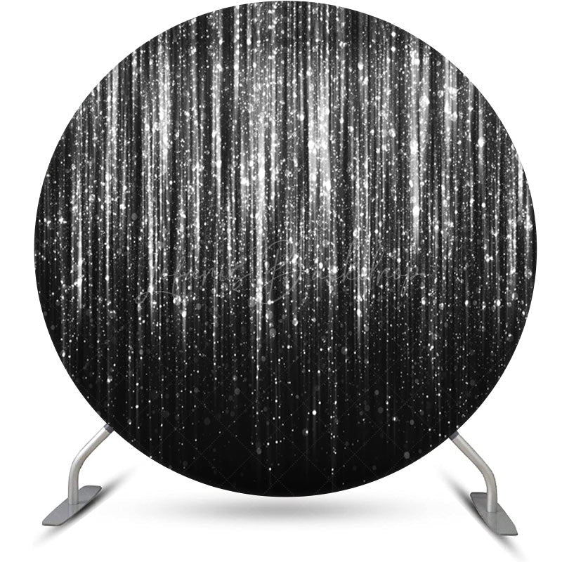 Lofaris Black Silver Glitter Stripes Round Birthday Backdrop