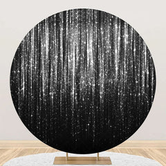 Lofaris Black Silver Glitter Stripes Round Birthday Backdrop