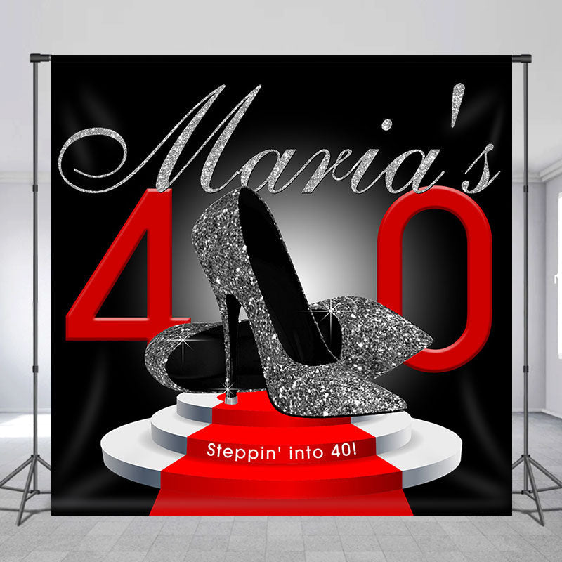 Lofaris Black Silver High Heel Custom 40th Birthday Backdrop