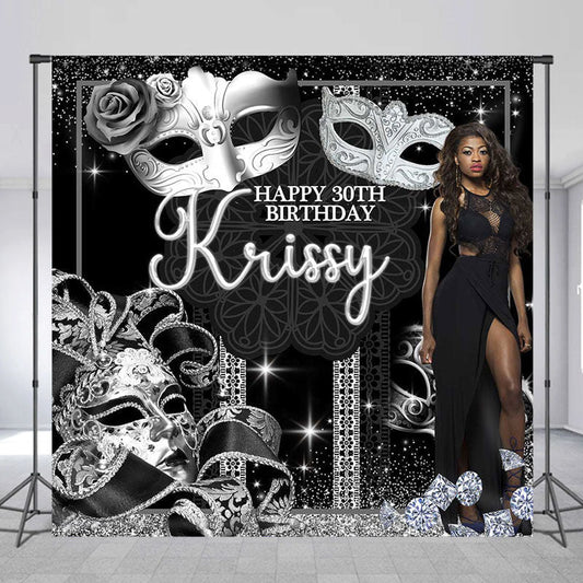 Lofaris Black Silver Masquerade Personalized Birthday Banner