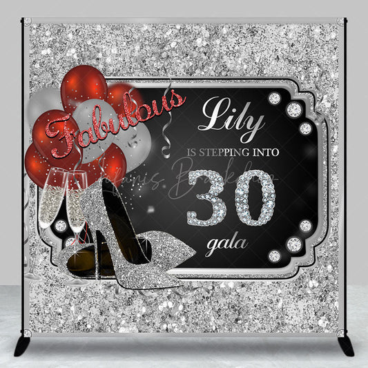 Lofaris Black Silver Red Custom 30th Birthday Party Backdrop